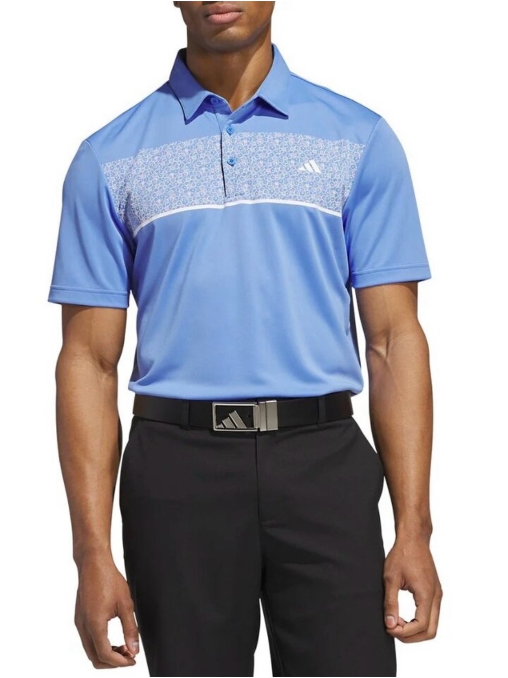 Adidas Performance Golf Polo Shirt Blue White Floral Chest Band Mens Size Large